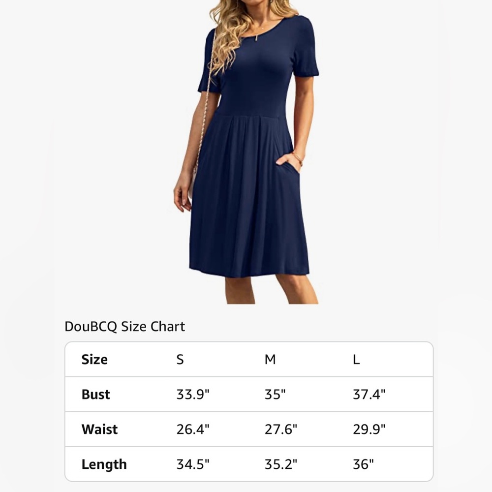 DouBCQ Forest Green Casual Flowy Pleated Loose Dresses with Pockets Size Medium - Picture 6 of 6